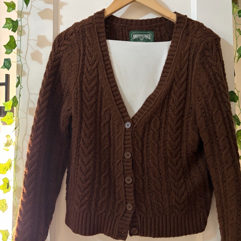 Vintage American Eagle Outfitters Chocolate Cable Knit Cardigan